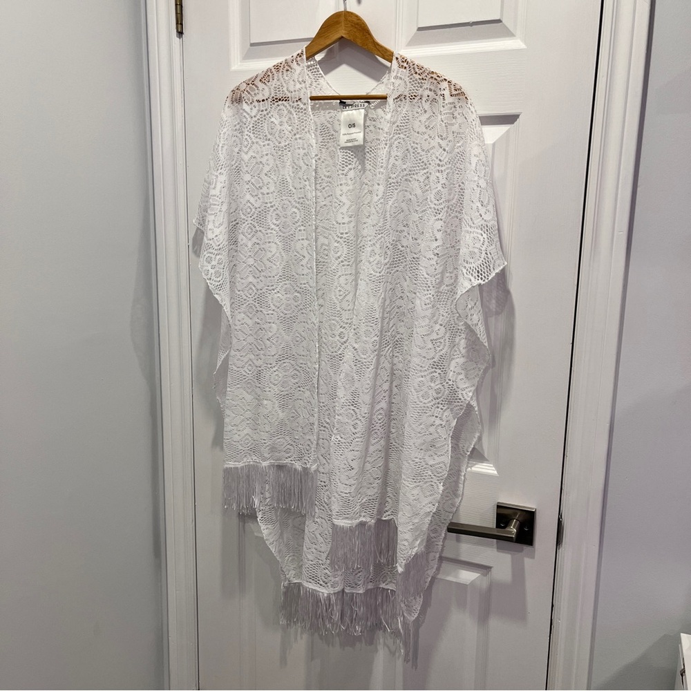 White Lace beach cover with Fringe